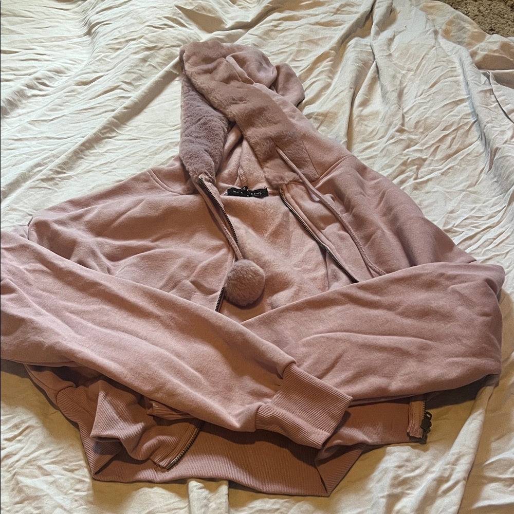 Pink Hooded Sweatshirt with Pom Pom